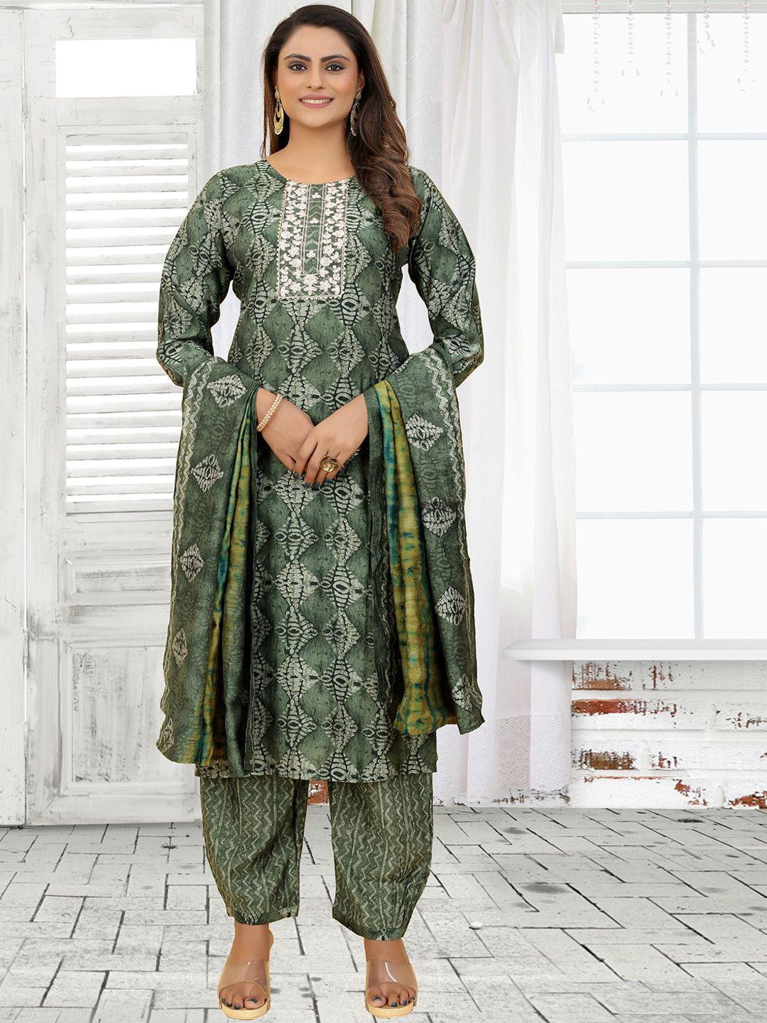 premroop- the style you love ethnic motifs printed straight kurta & salwar with dupatta