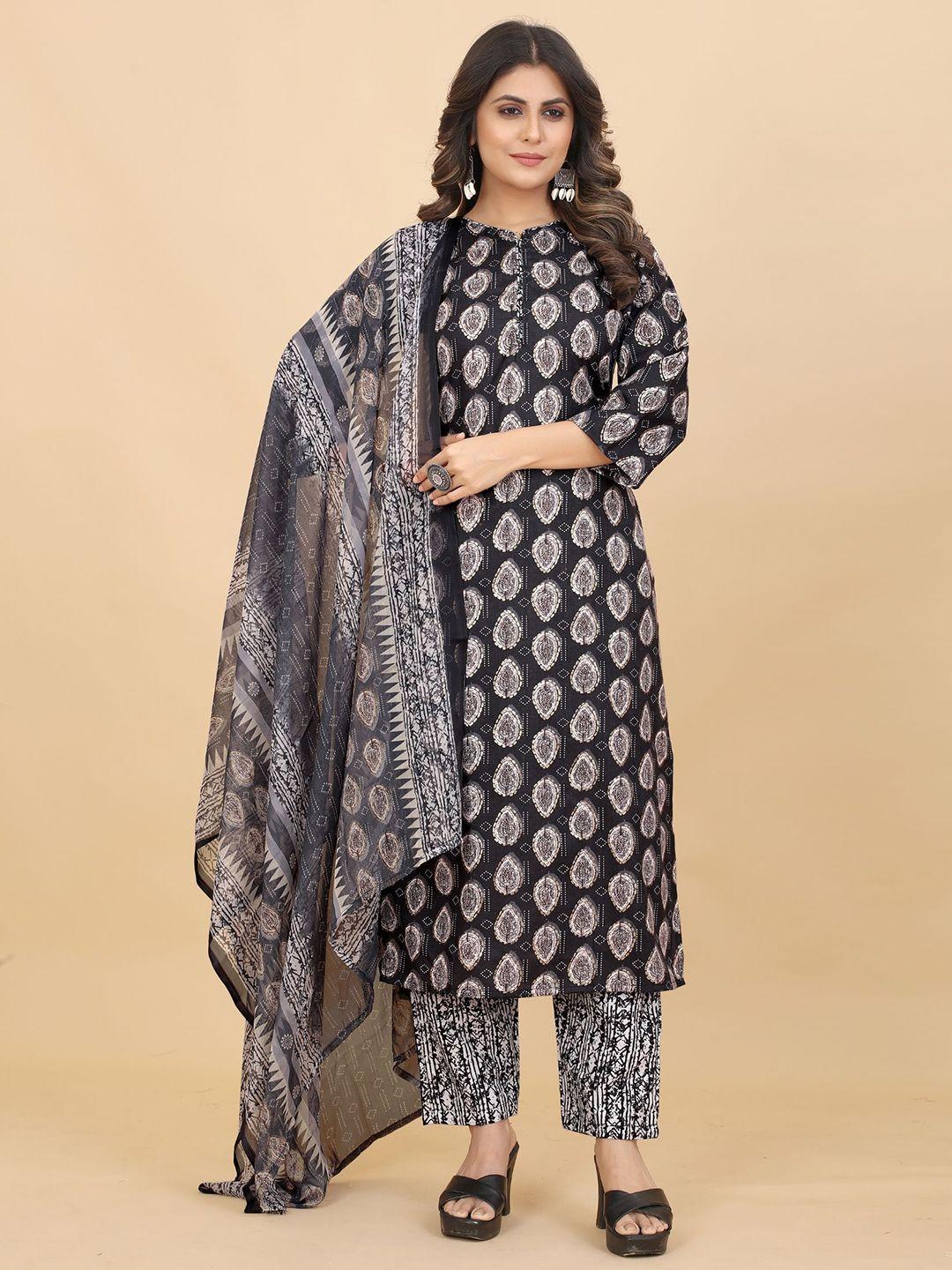 premroop- the style you love ethnic printed round neck straight kurta set with dupatta