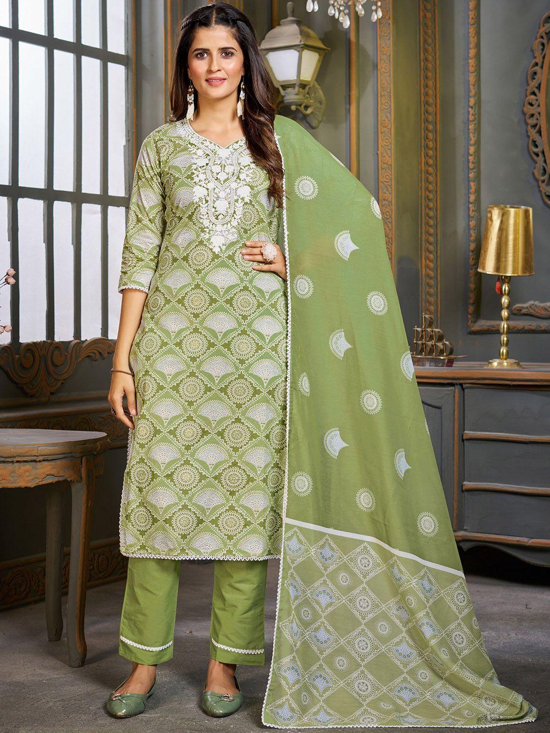 premroop- the style you love floral printed pure cotton kurta & trousers with dupatta