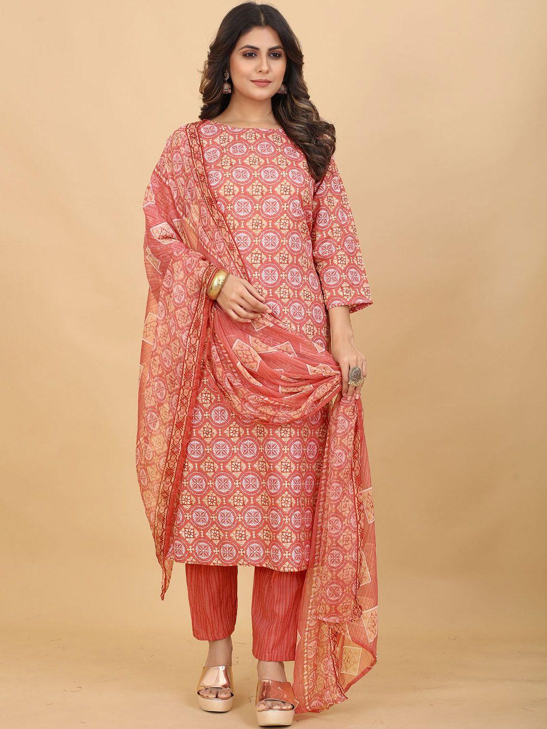 premroop- the style you love floral printed round neck straight kurta set with dupatta