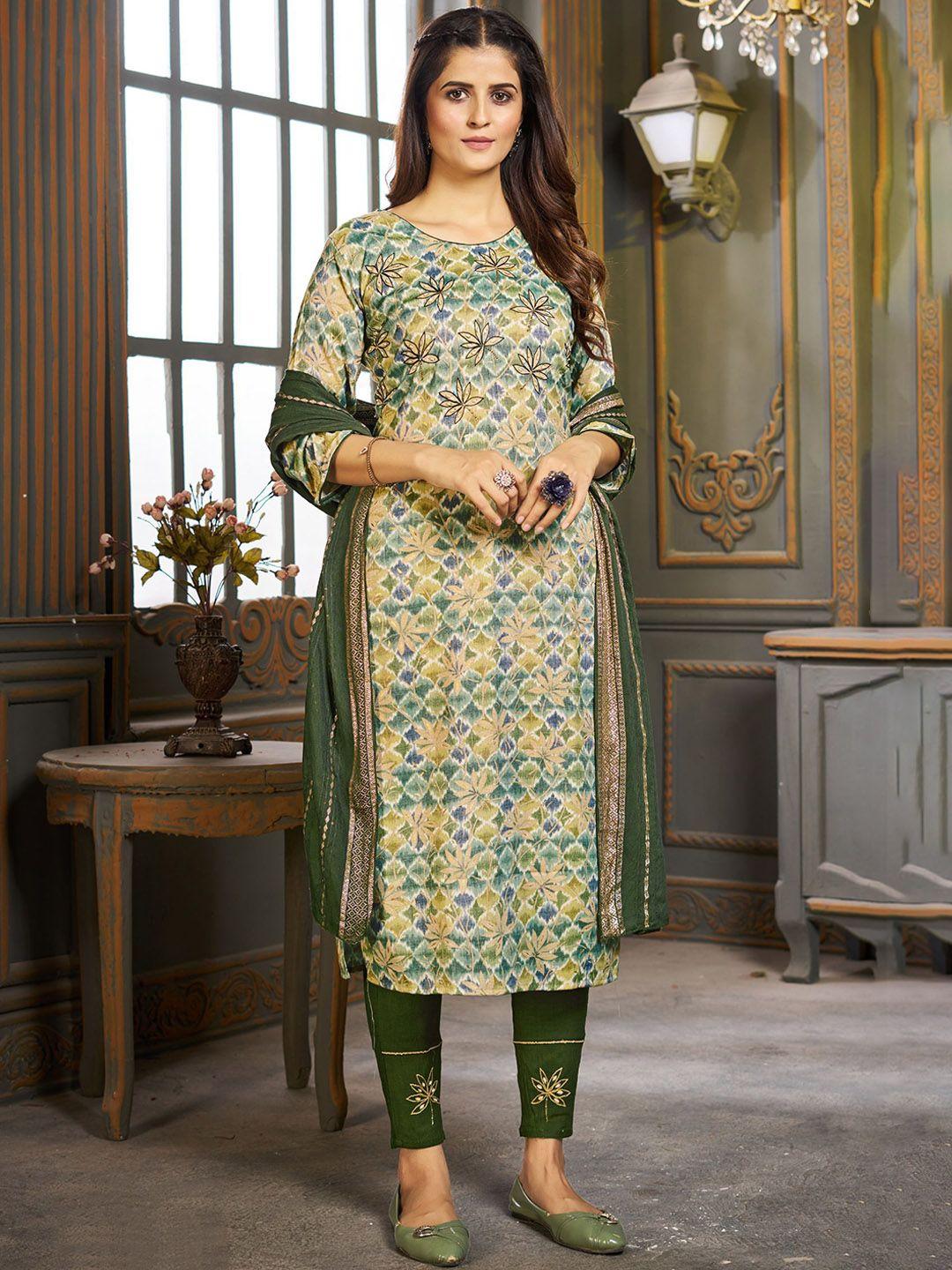 premroop- the style you love floral printed straight kurta & trousers with dupatta