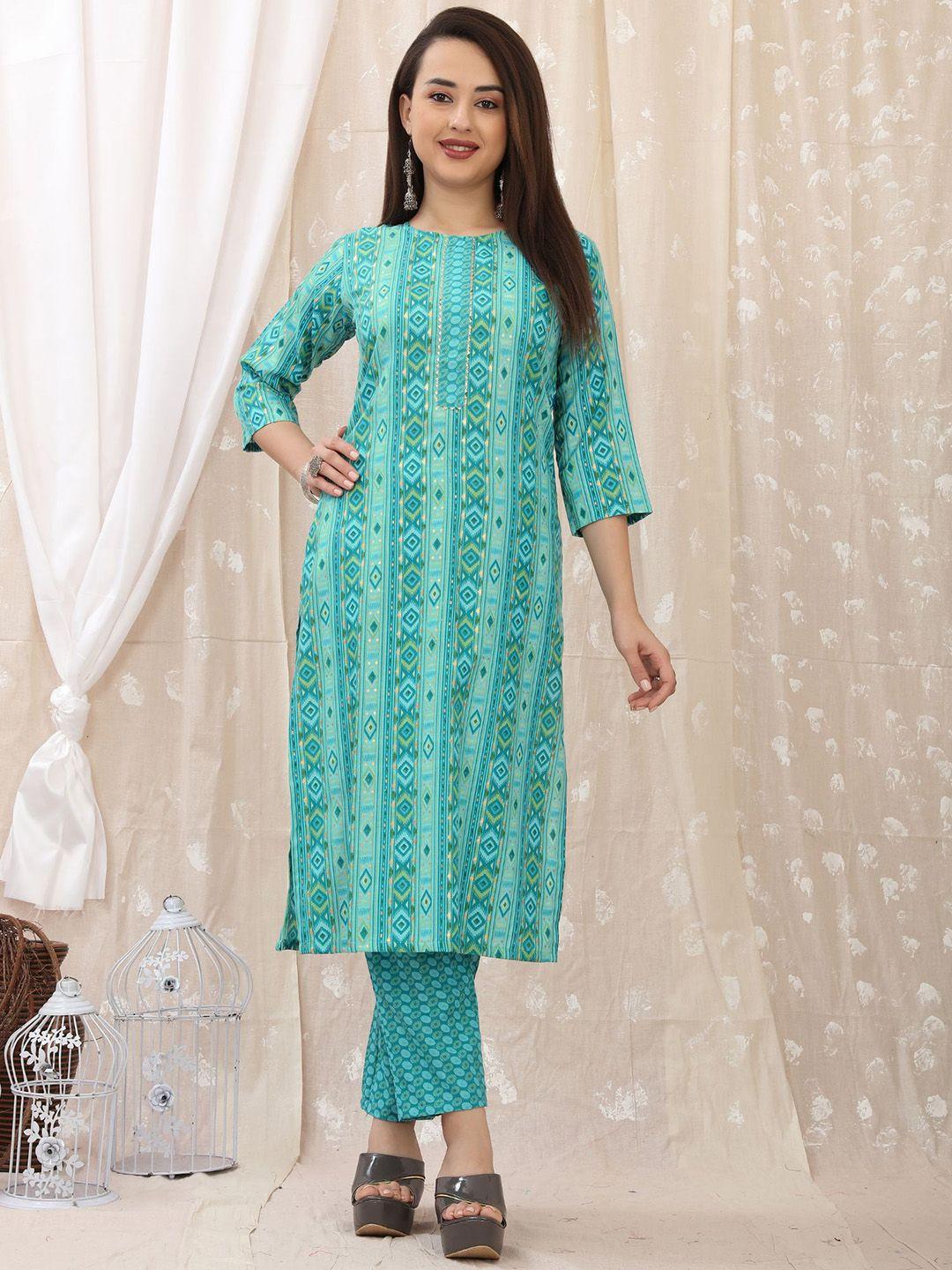 premroop- the style you love geometric printed gotta patti kurta with trousers