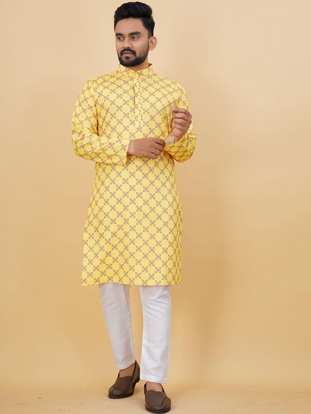 premroop- the style you love geometric printed mandarin collar cotton straight kurta