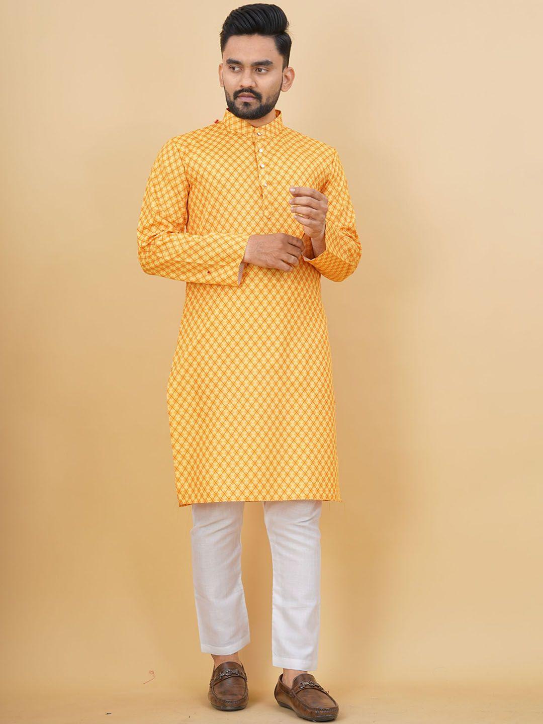 premroop- the style you love geometric printed mandarin collar pure cotton kurta