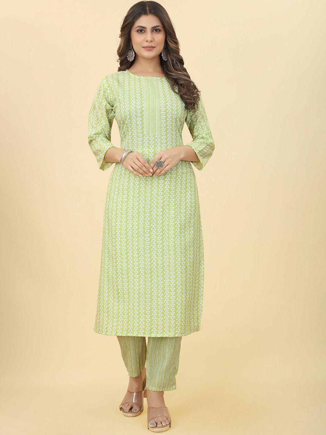 premroop- the style you love geometric printed regular kurta with trousers
