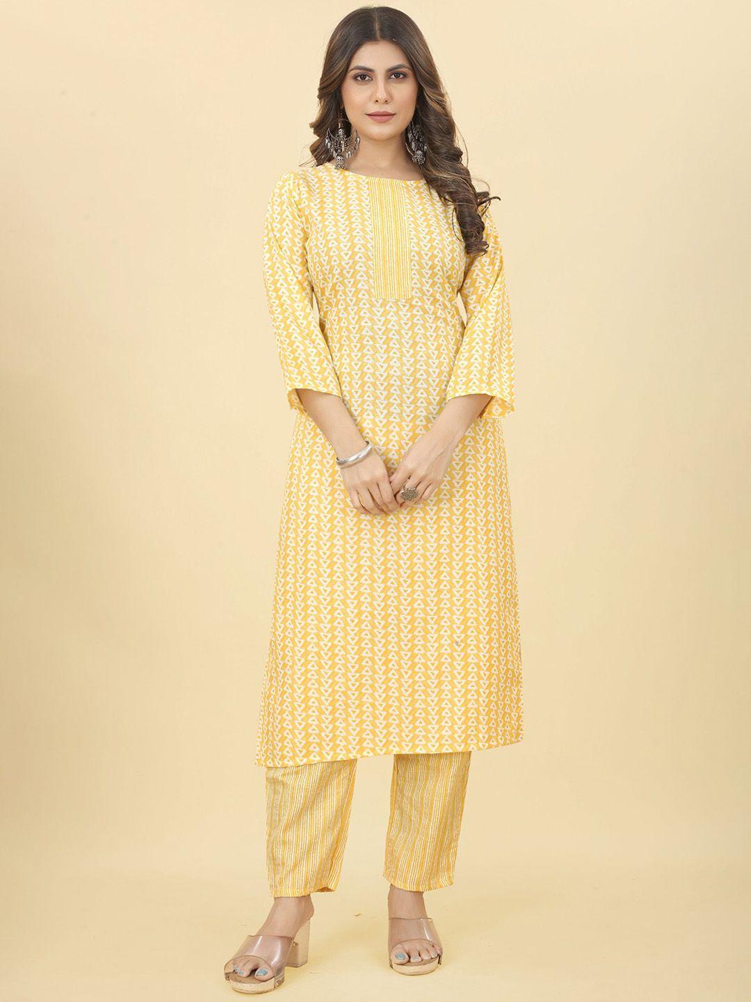 premroop- the style you love geometric printed regular kurta with trousers