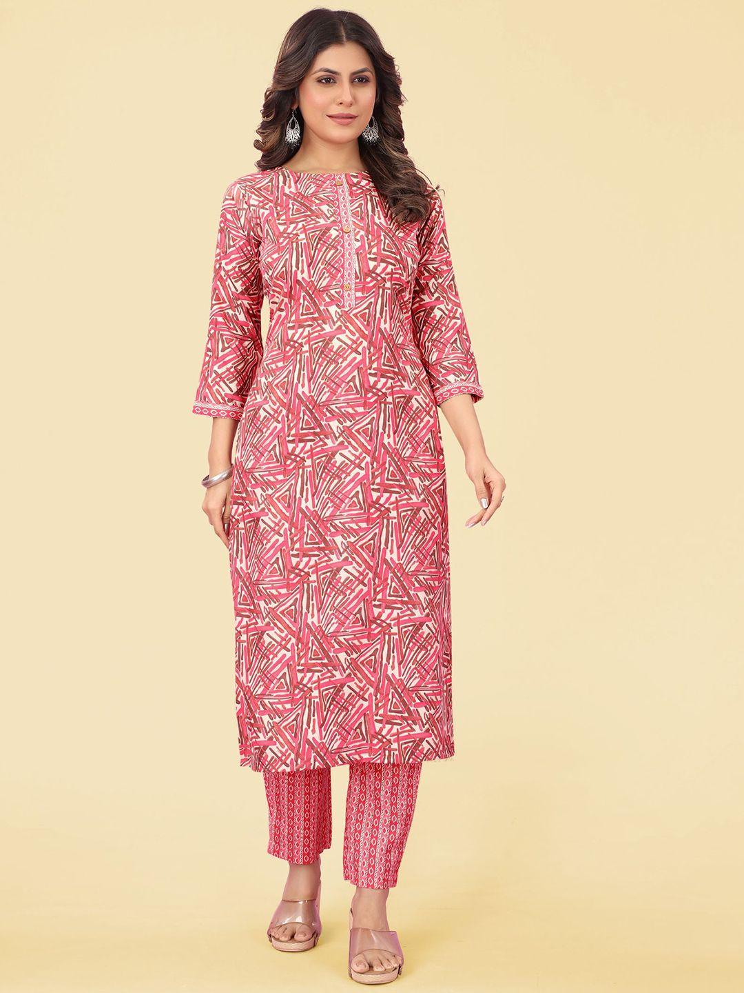 premroop- the style you love geometric printed round neck straight kurta set