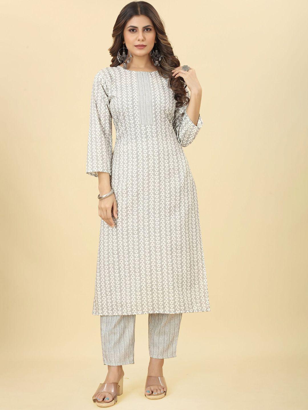 premroop- the style you love geometric printed straight kurta with trousers