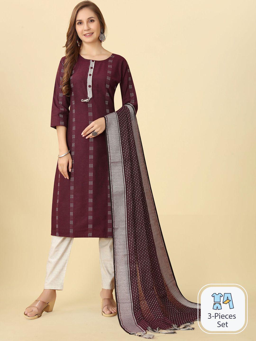 premroop- the style you love geometric woven design kurta with trousers & dupatta