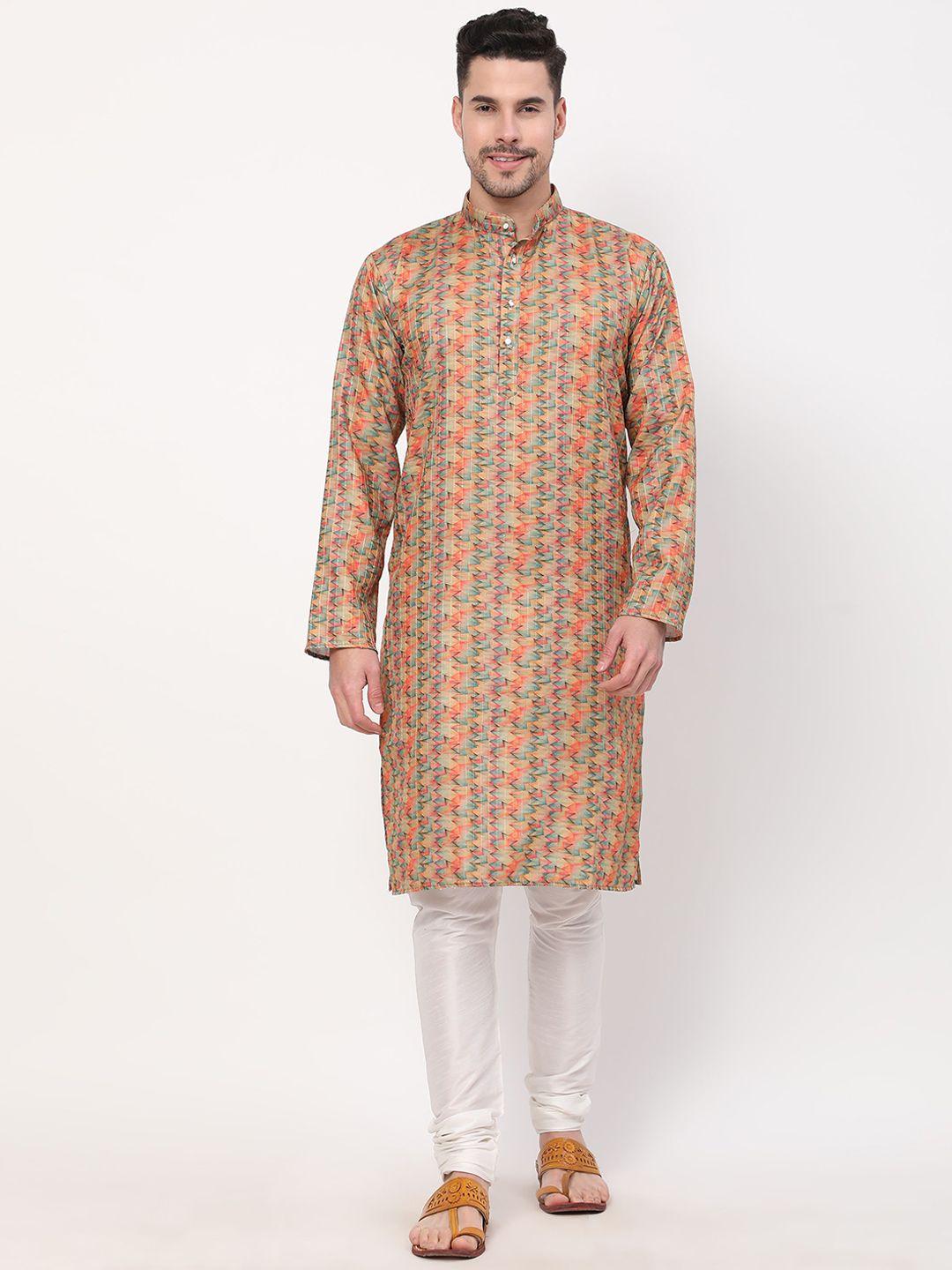 premroop- the style you love mandarin collar abstract printed  thread work straight kurta