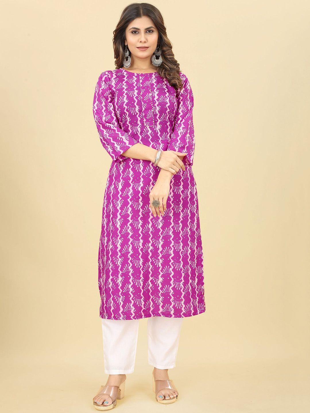 premroop- the style you love women pink floral printed regular kurta with trousers