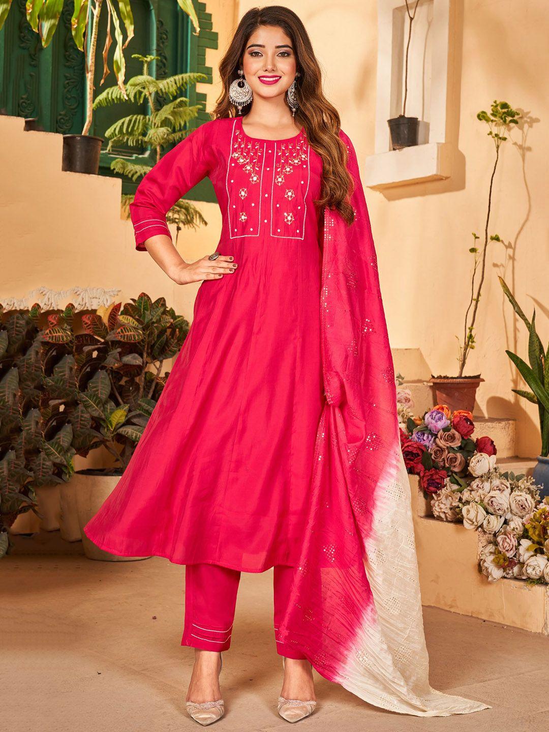 premroop- the style you love yoke design thread work anarkali kurta and trousers & dupatta