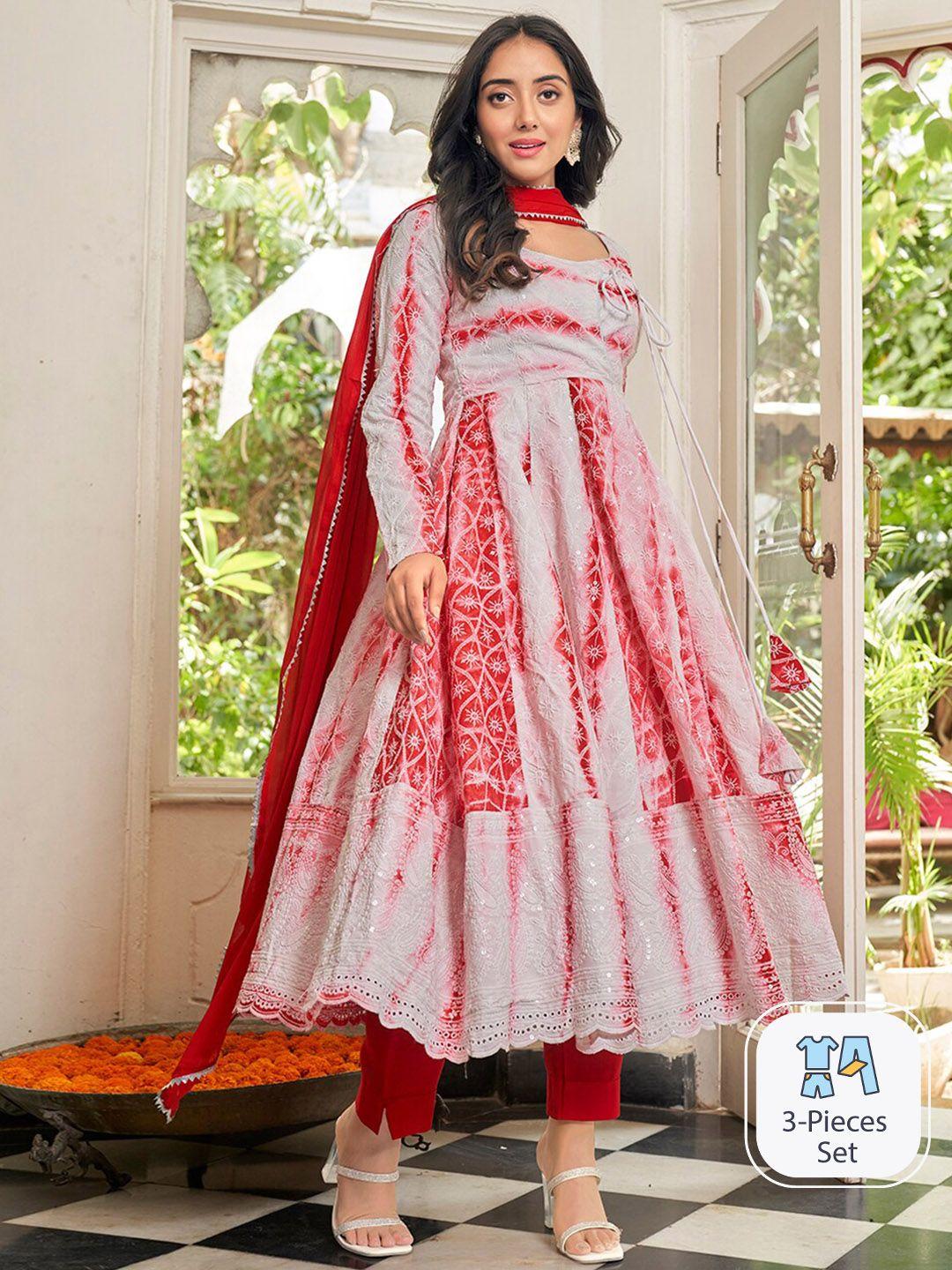 prenea floral embroidered angrakha sequinned kurta with trousers & dupatta