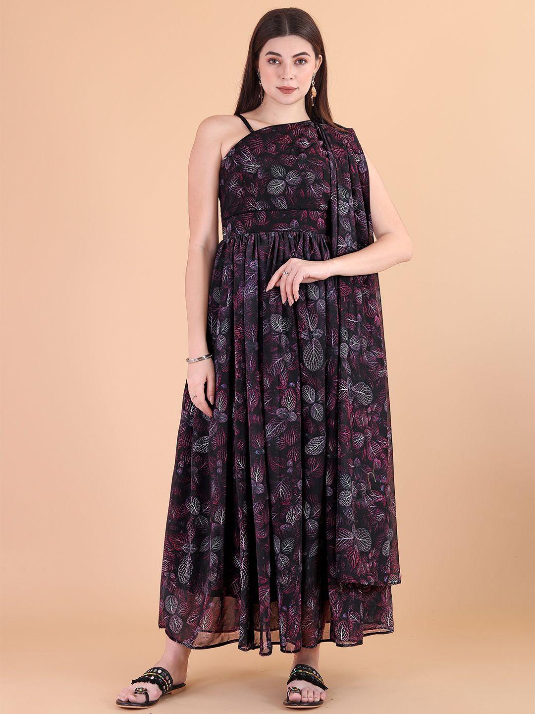 prenea floral printed pleated fit & flare maxi ethnic dress