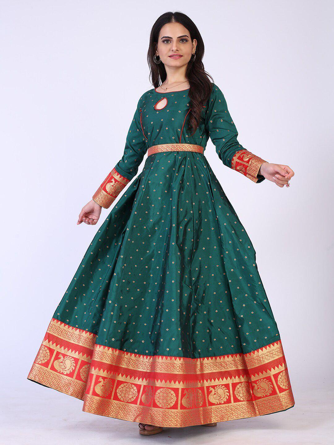 prenea green ethnic motifs jacquard maxi dress