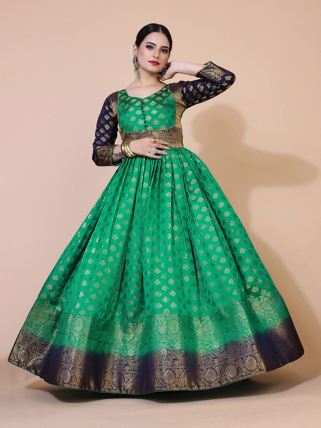 prenea green ethnic motifs jacquard maxi dress