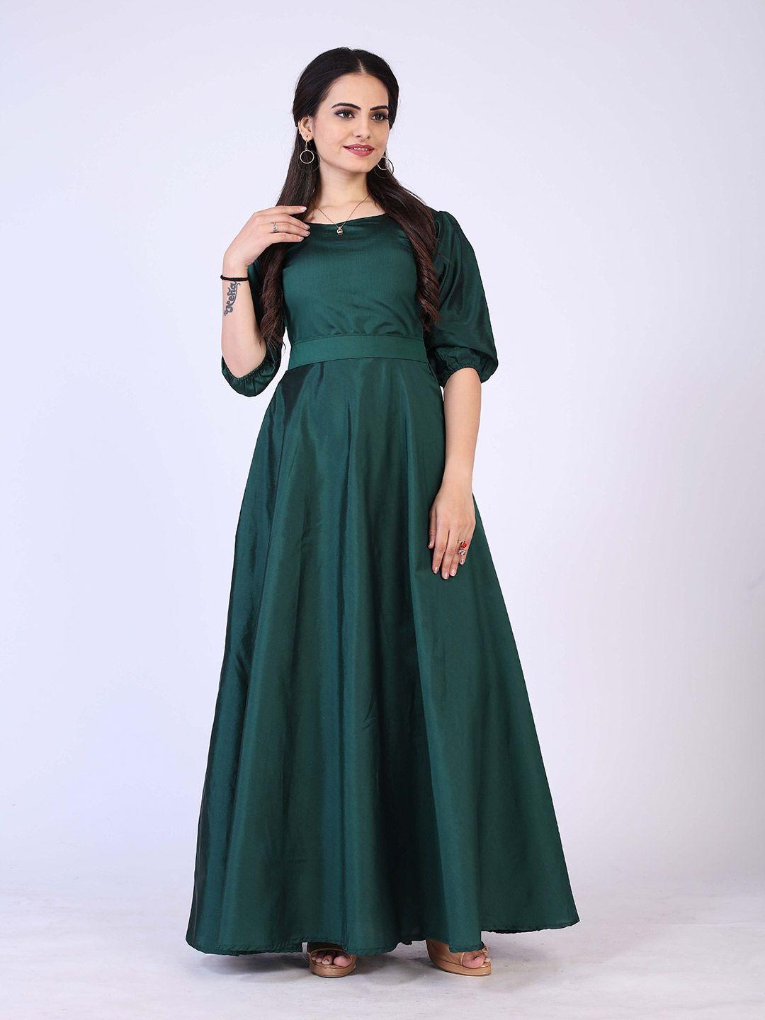 prenea green satin gathered or pleated solid silk gown dress