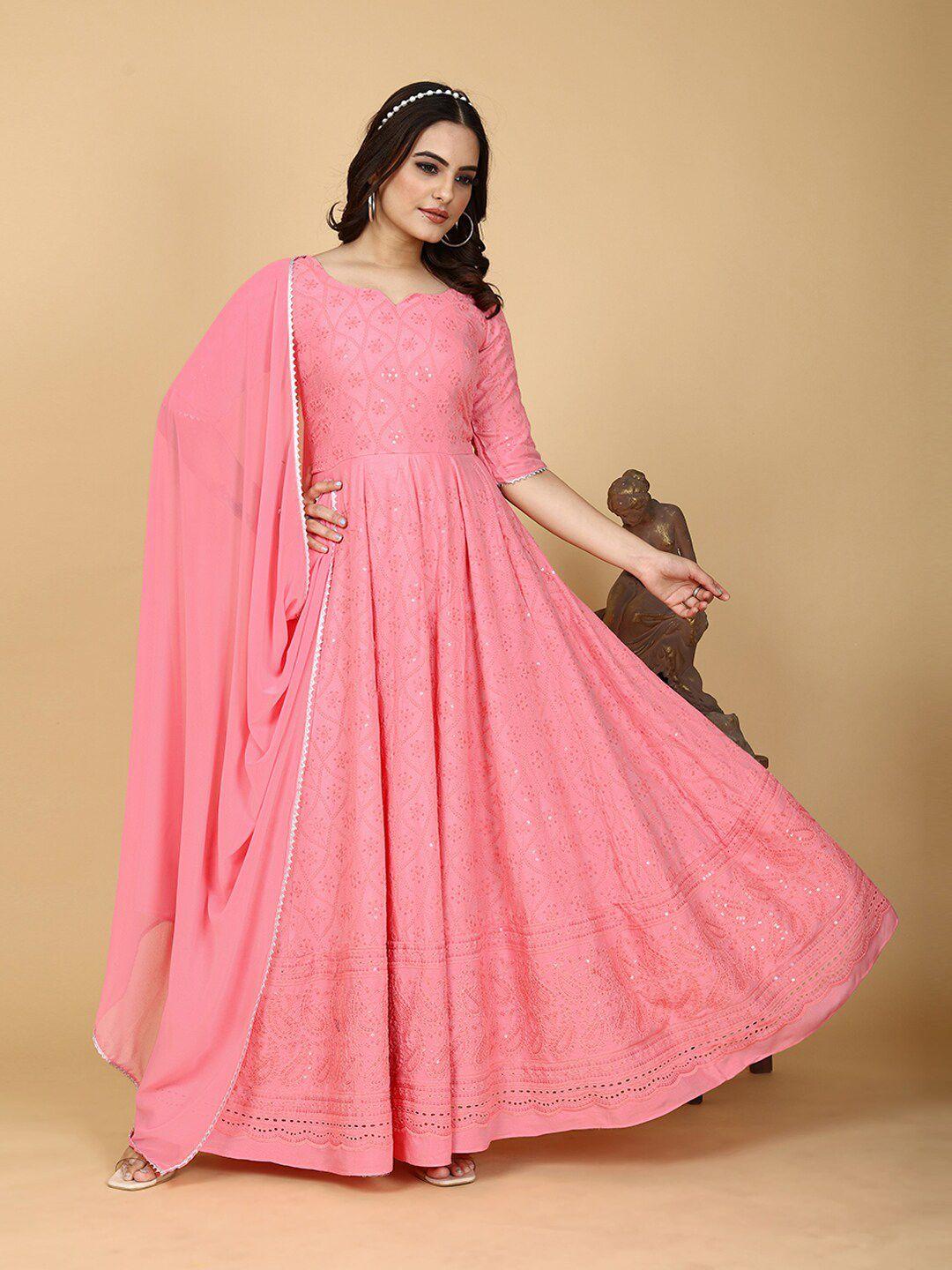 prenea notch neck sequined chikankari gown ethnic dress