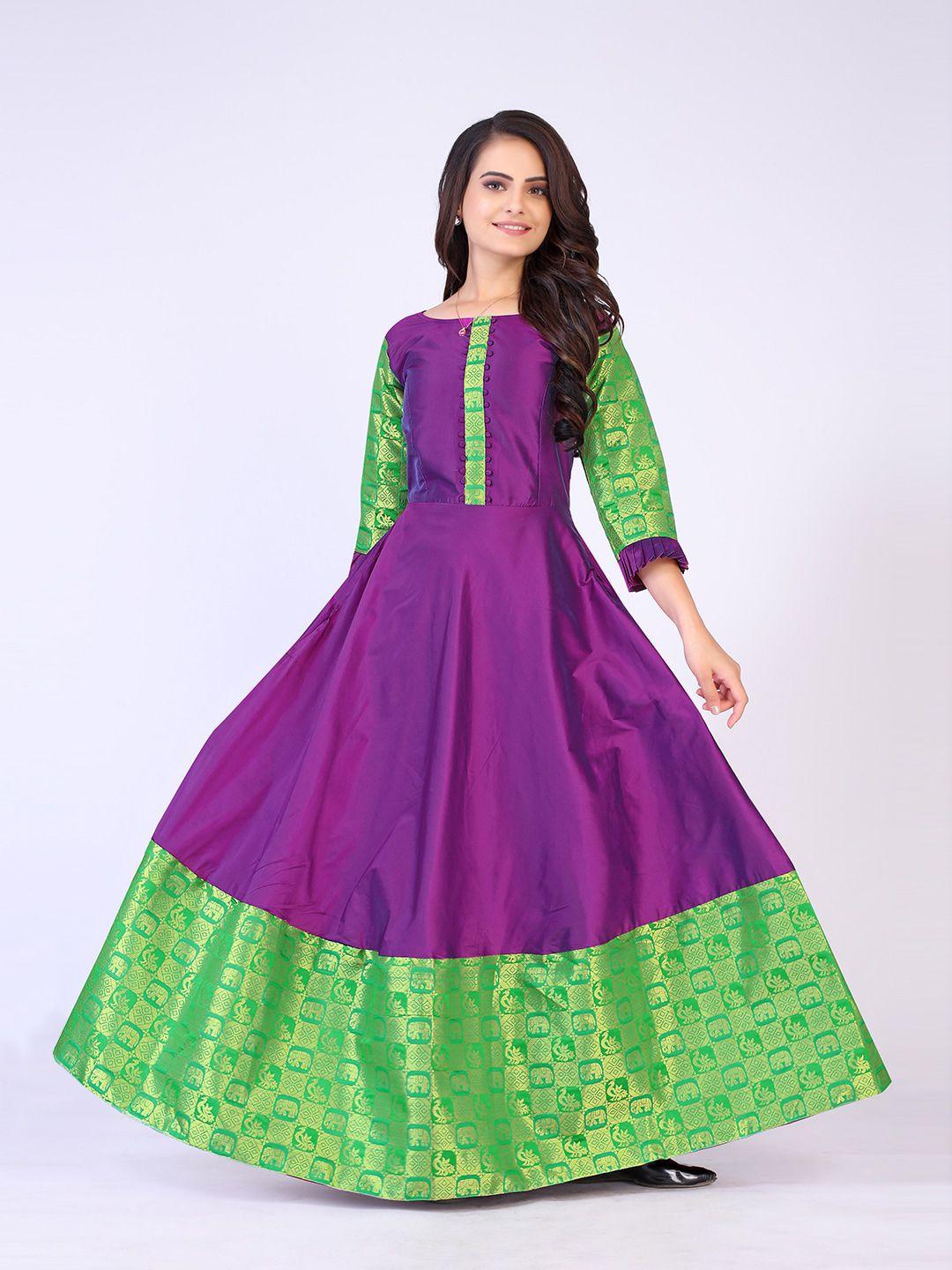 prenea violet & green jacquard ethnic maxi dress