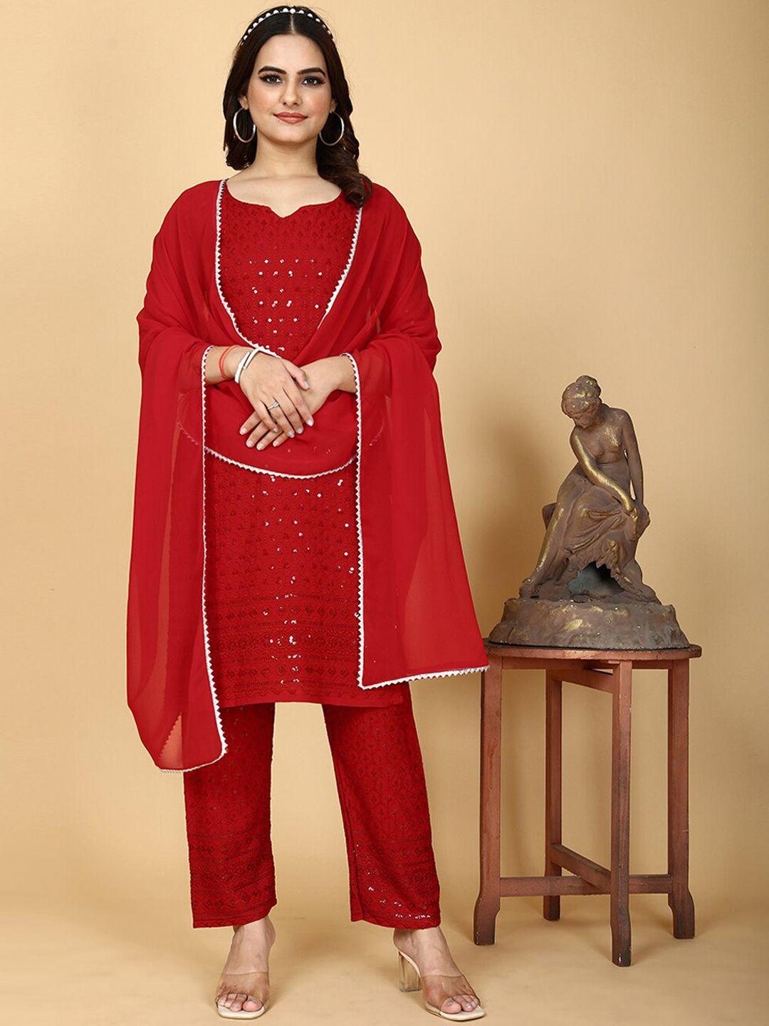 prenea women embroidered sequinned kurta with trousers & dupatta