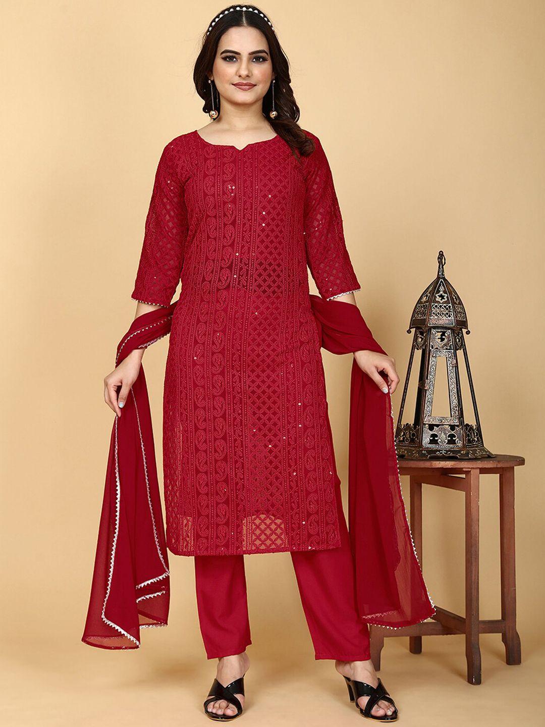 prenea women ethnic motifs embroidered sequinned kurta with trousers & dupatta