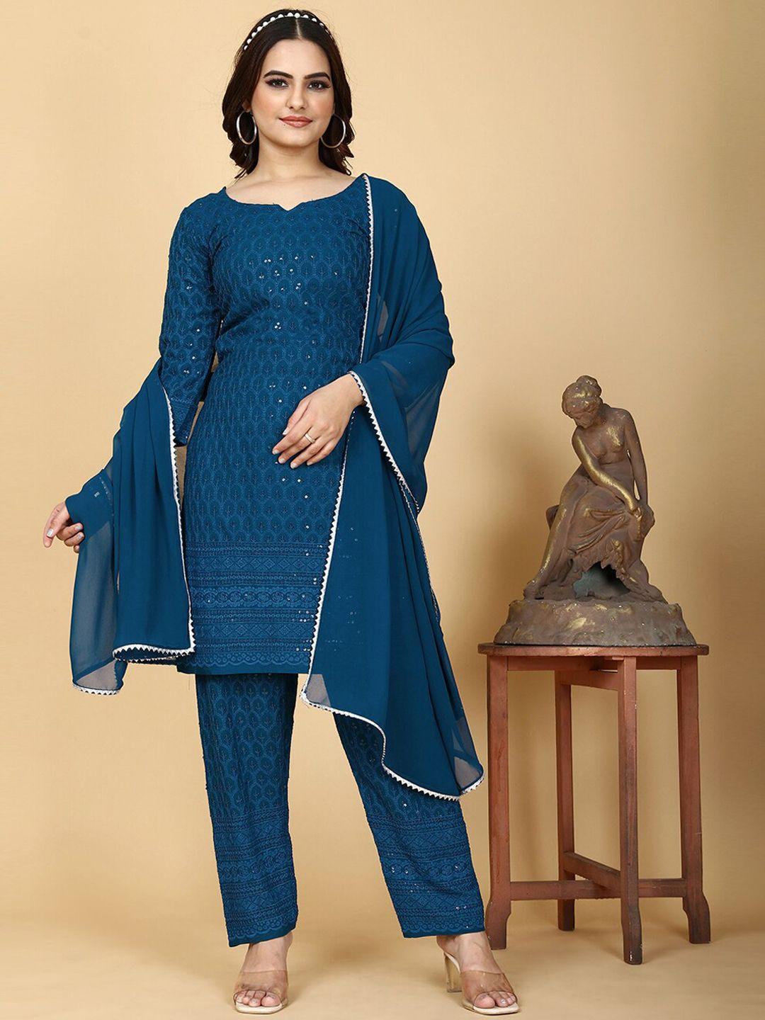 prenea women ethnic motifs embroidered sequinned kurta with trousers & dupatta