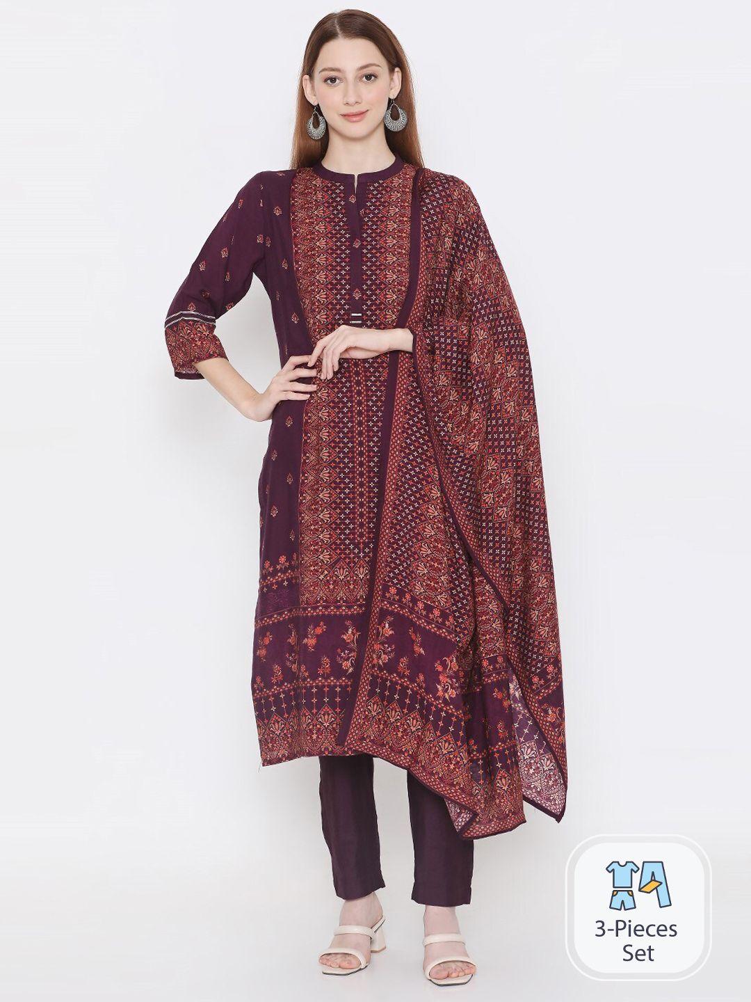 present creation ethnic motifs printed pure cotton kurta with trousers & dupatta