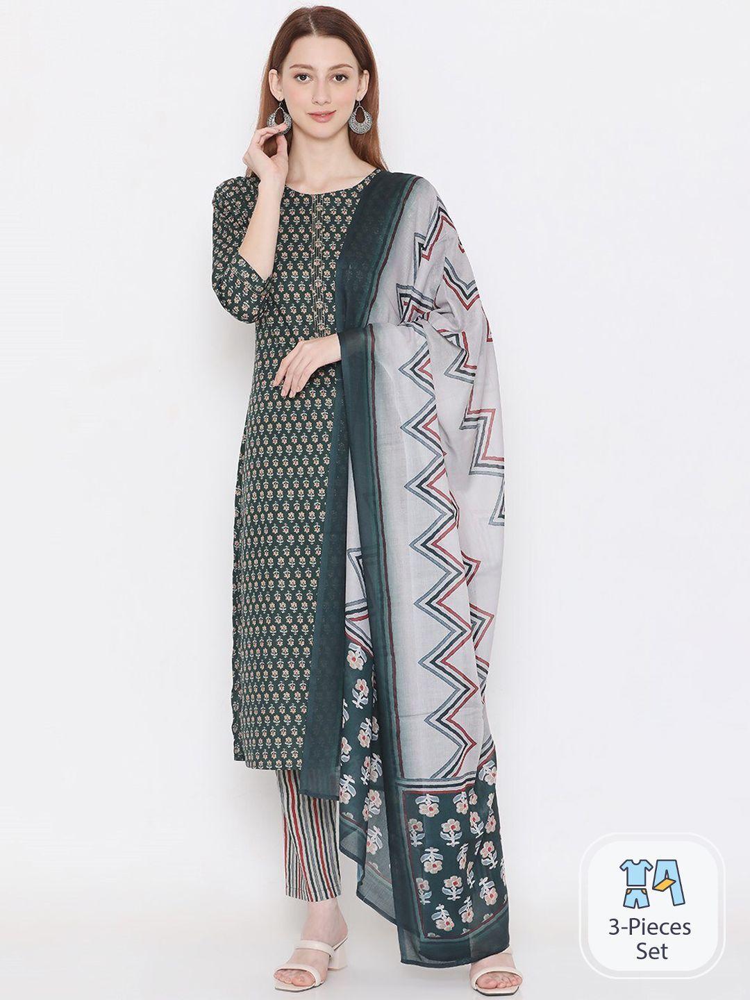 present creation ethnic motifs printed pure cotton kurta with trousers & dupatta