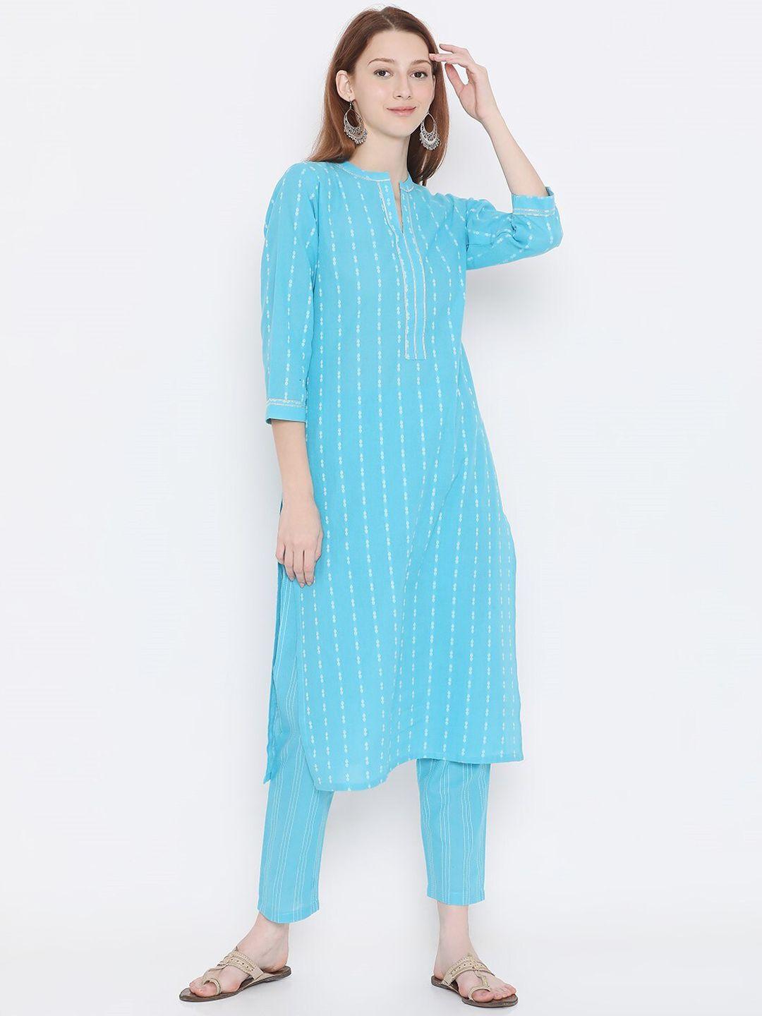 present creation ethnic motifs woven design pure cotton straight kurta with trousers