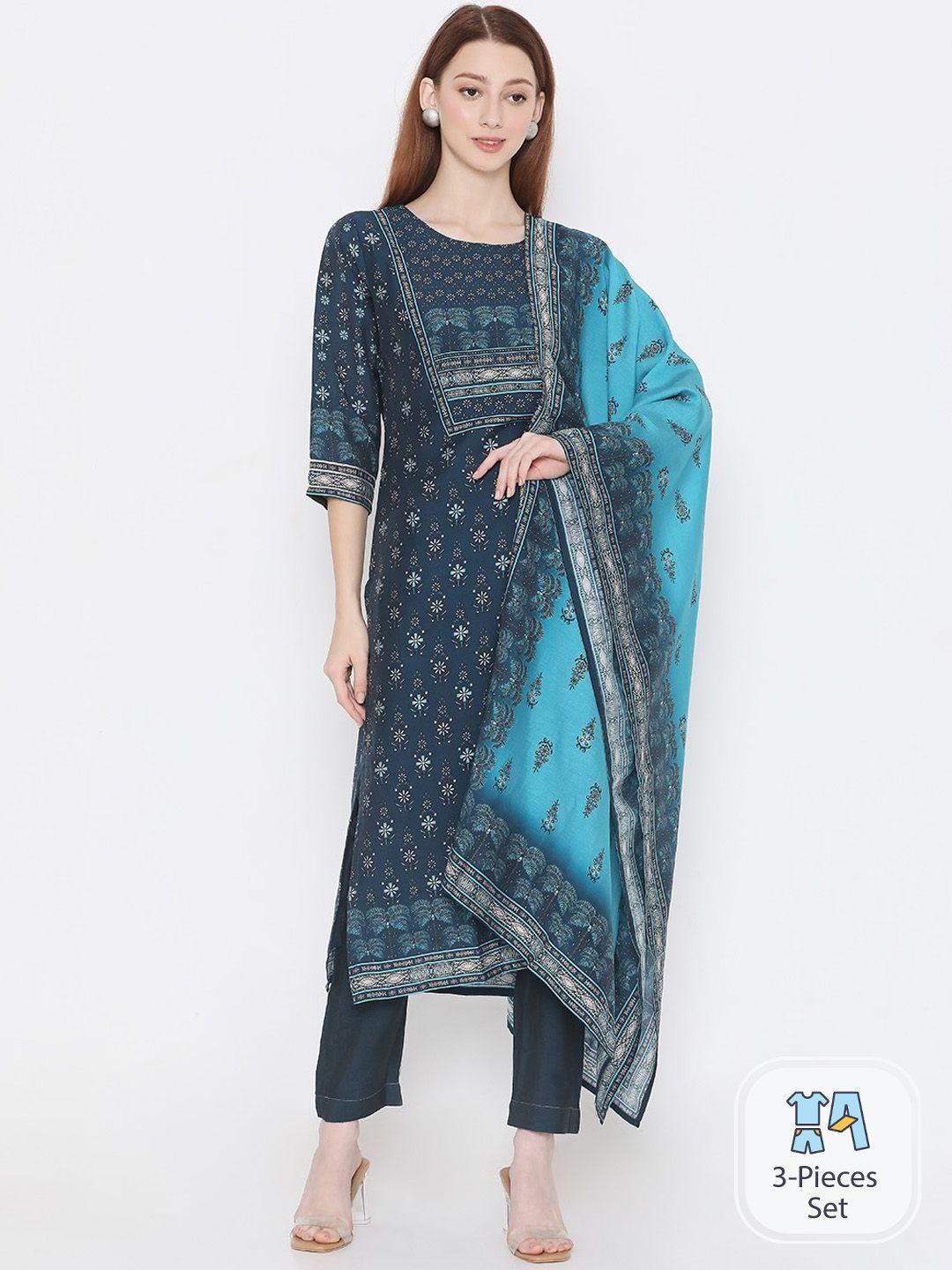 present creation ethnic printed regular cotton kurta with trousers & dupatta
