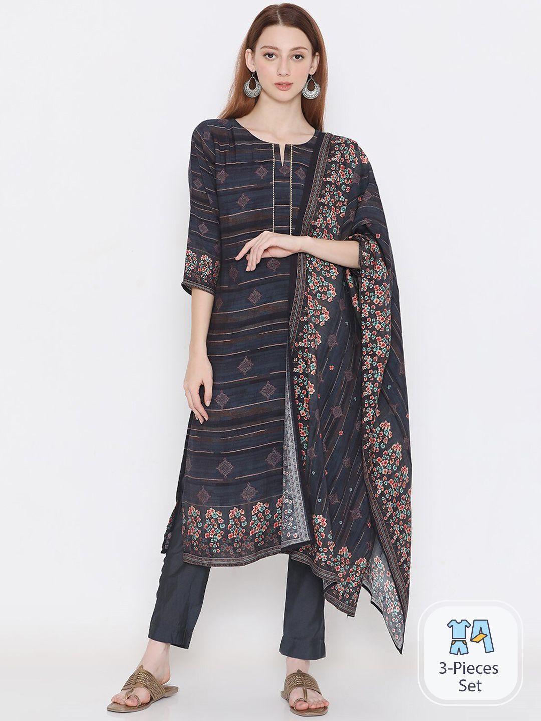 present creation ethnic printed regular gotta patti cotton kurta with trousers & dupatta