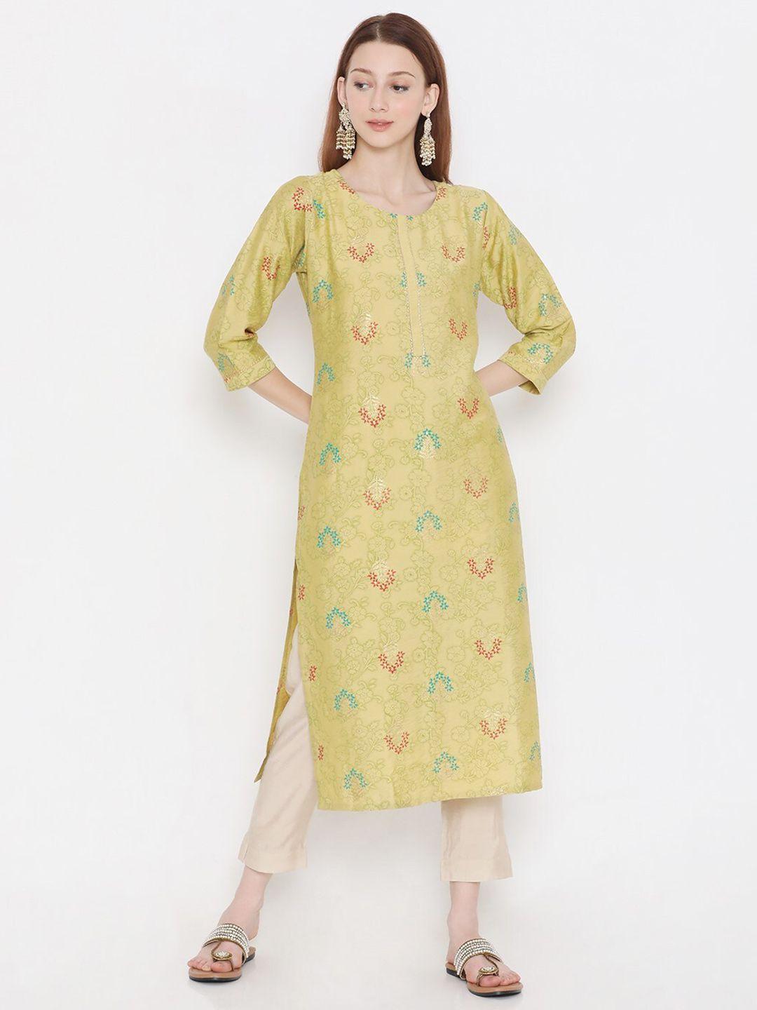 present creation floral printed gotta patti detailed pure cotton straight kurta