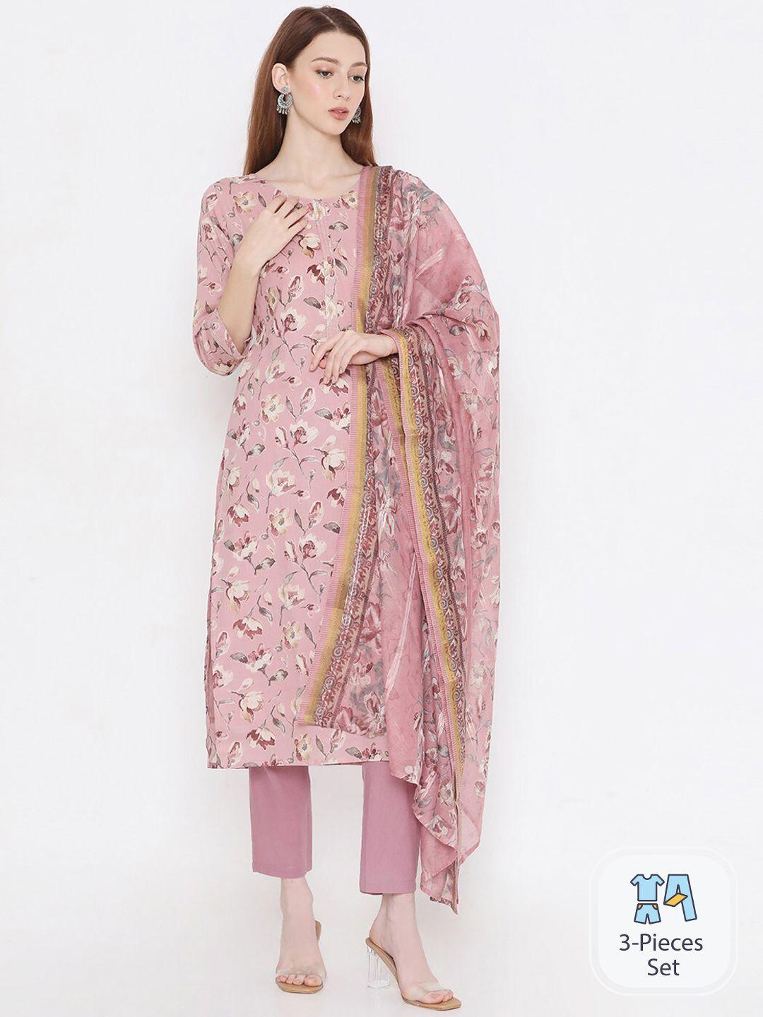 present creation floral printed pure cotton kurta with trousers & dupatta