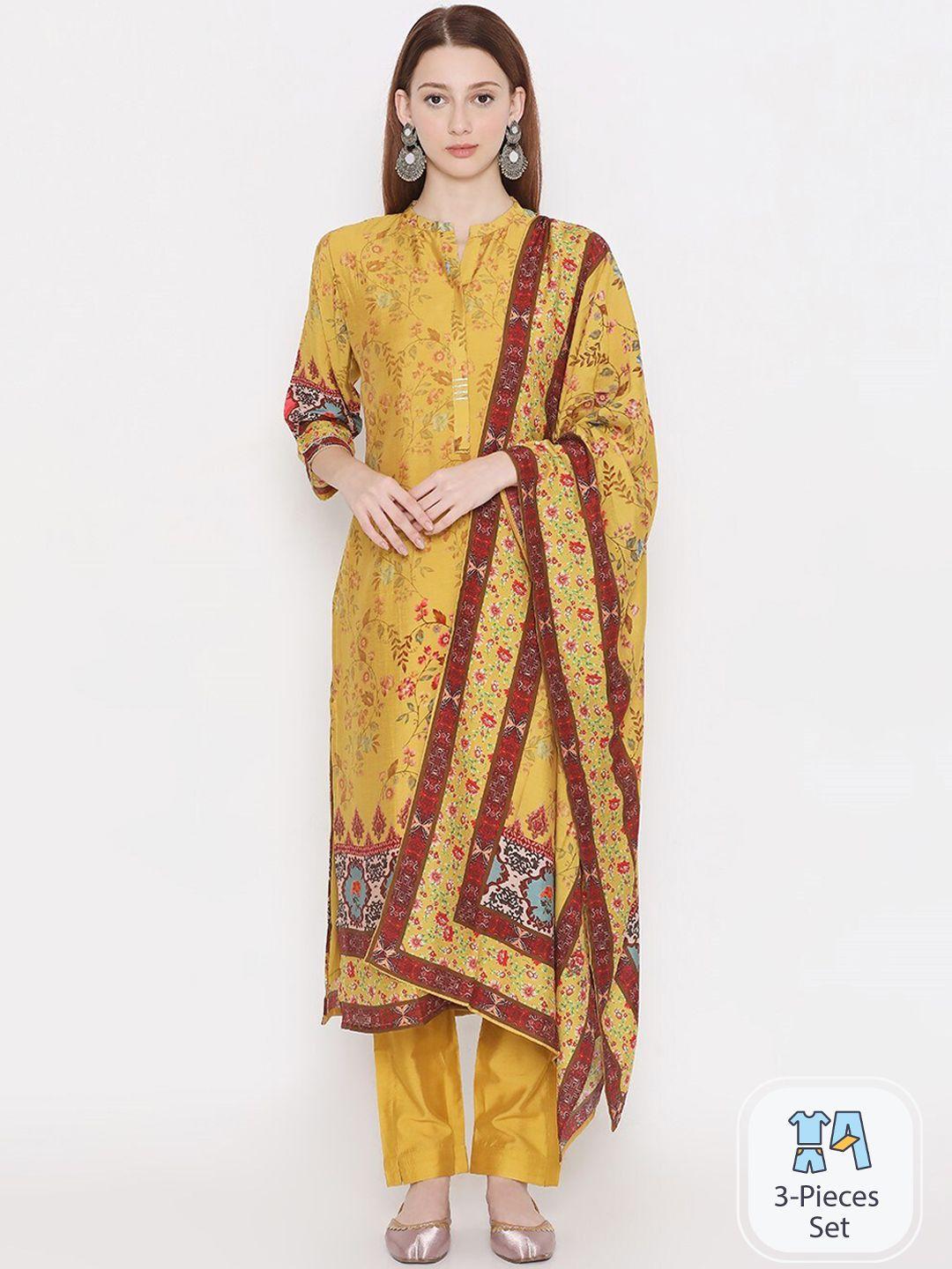 present creation floral printed pure cotton straight kurta with trousers & dupatta