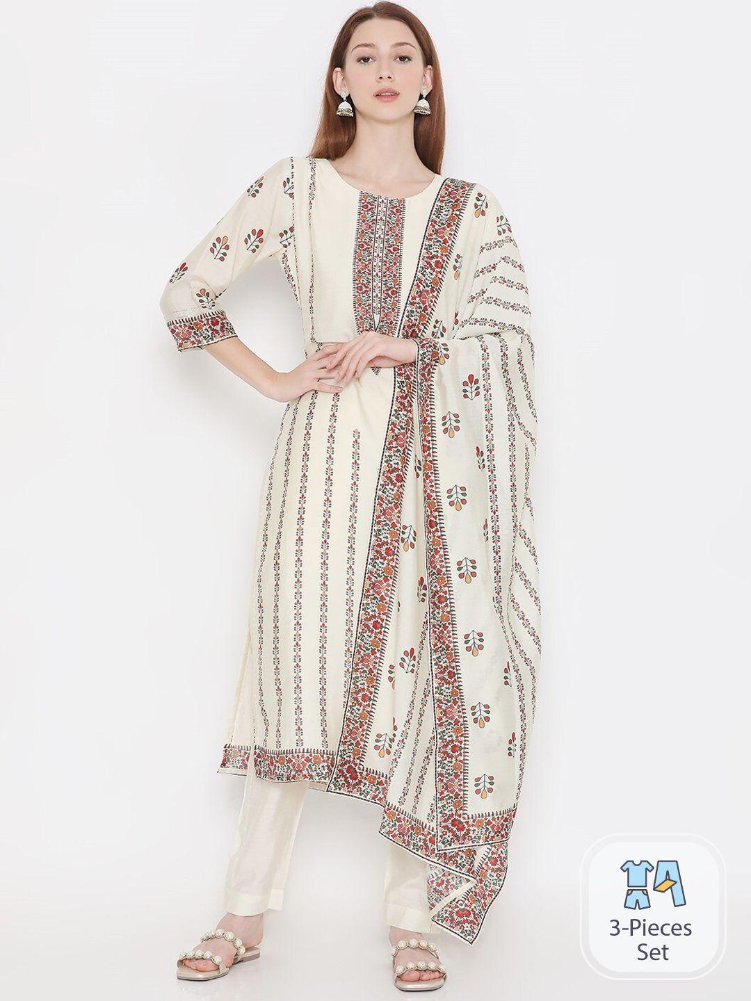 present creation floral printed pure cotton straight kurta with trousers & dupatta