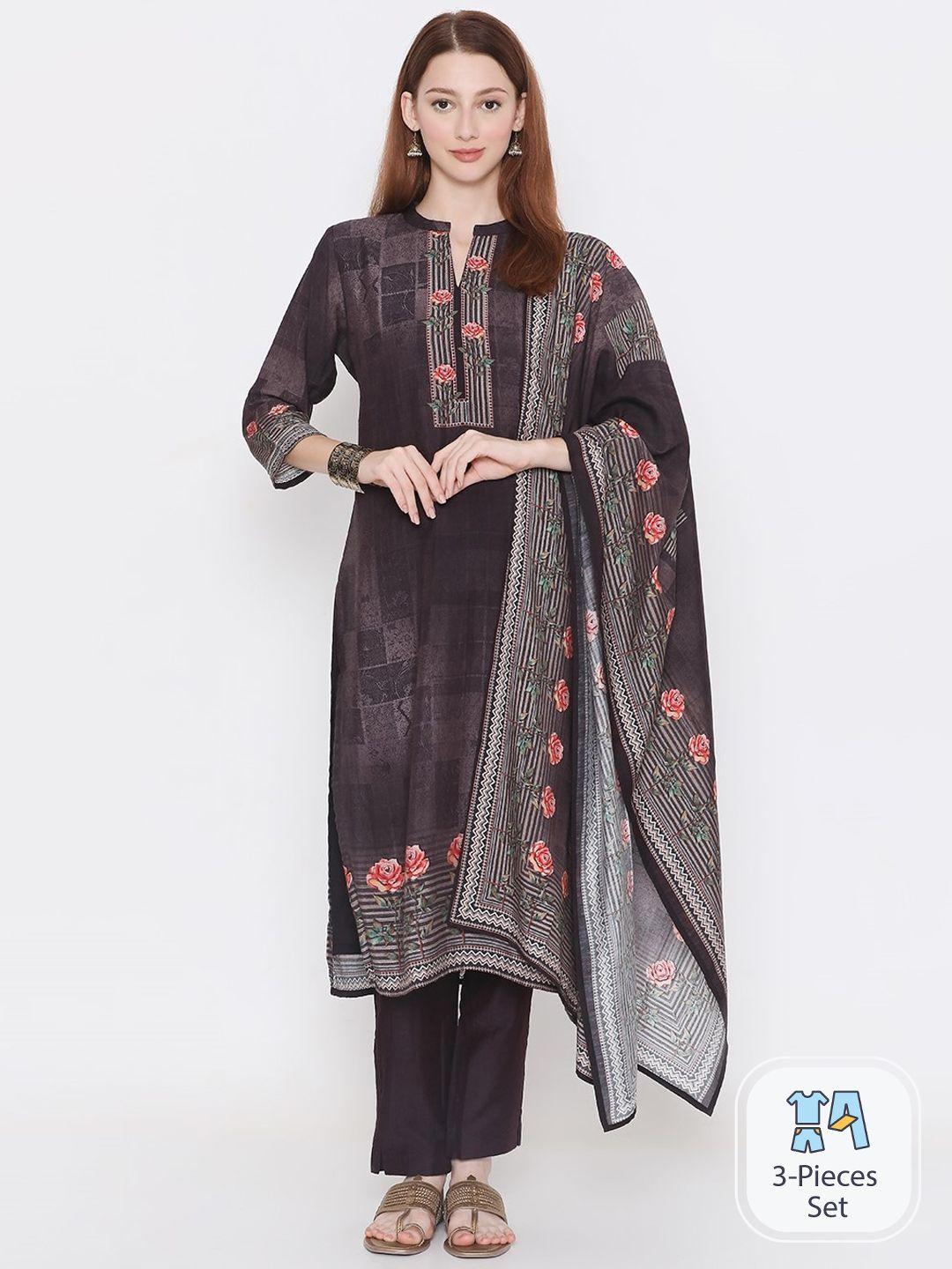 present creation floral printed pure cotton straight kurta with trousers & dupatta