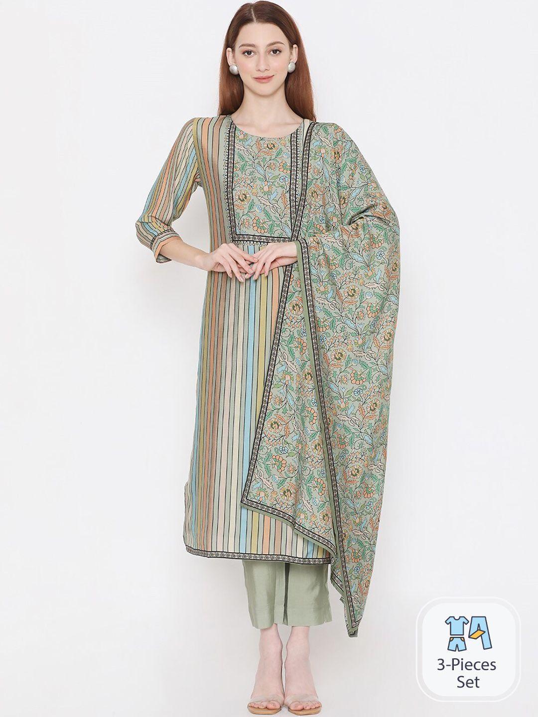 present creation floral printed pure cotton straight kurta with trousers & dupatta