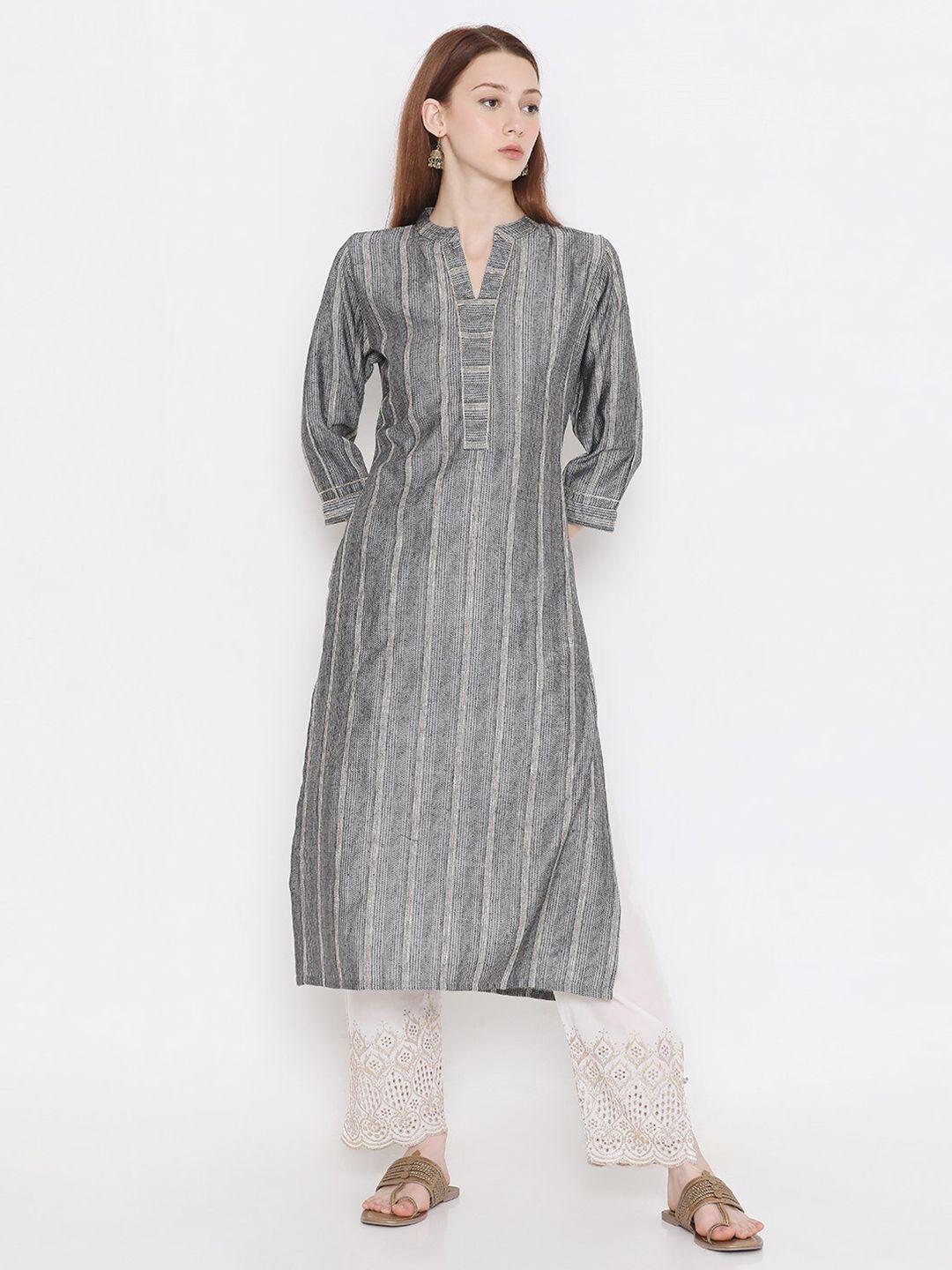 present creation striped mandarin collar pure cotton kurta