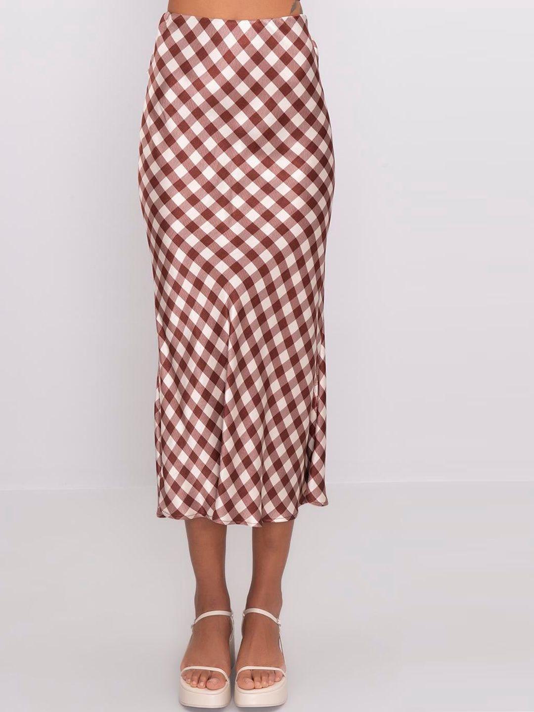 pret a tuer checked midi satin straight skirt