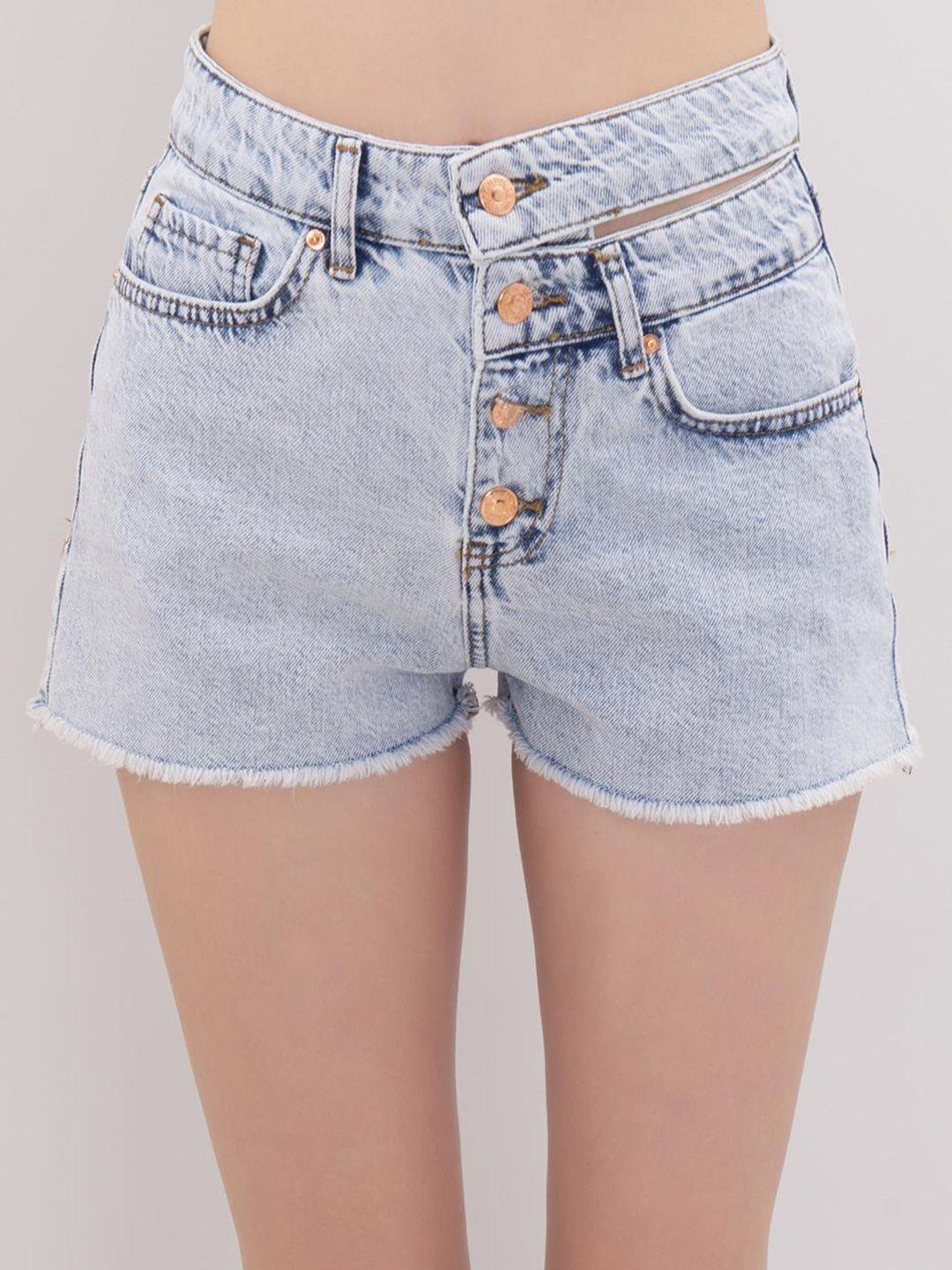 pret a tuer women mid-rise skinny fit washed distressed cotton denim shorts