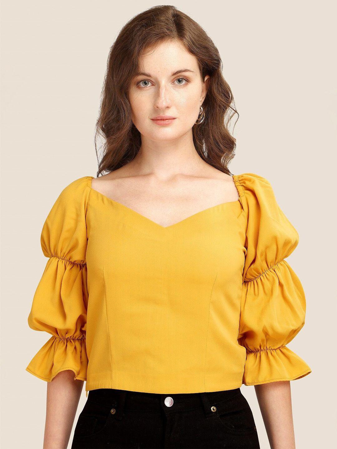 prettify woman mustard yellow sweetheart neck top