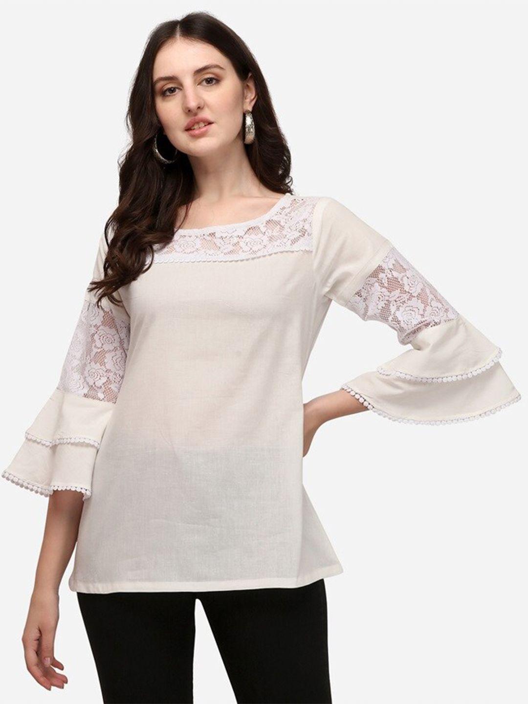 prettify women white floral embroidered top