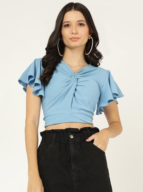 prettify blue regular fit crop top