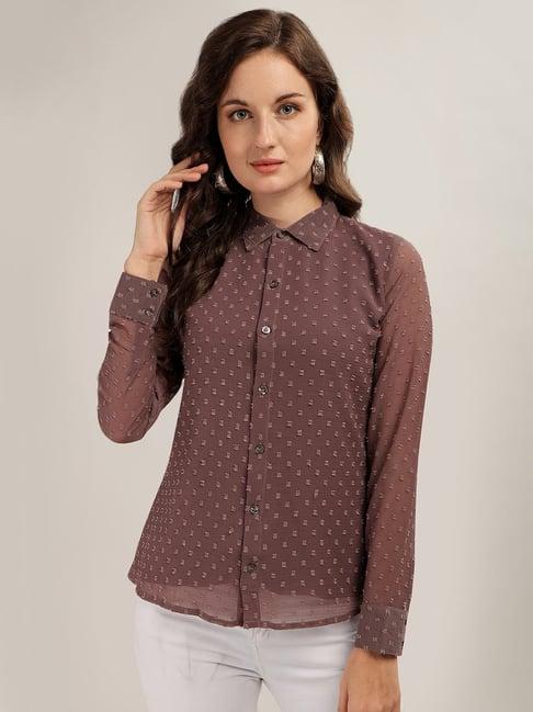 prettify brown self design shirt style top