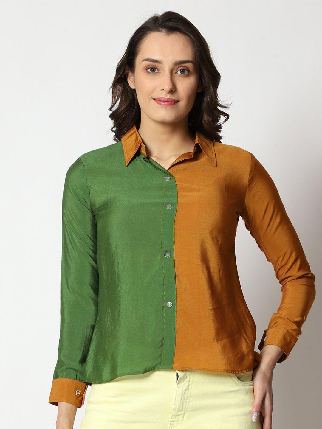 prettify colourblocked spread collar casual shirt