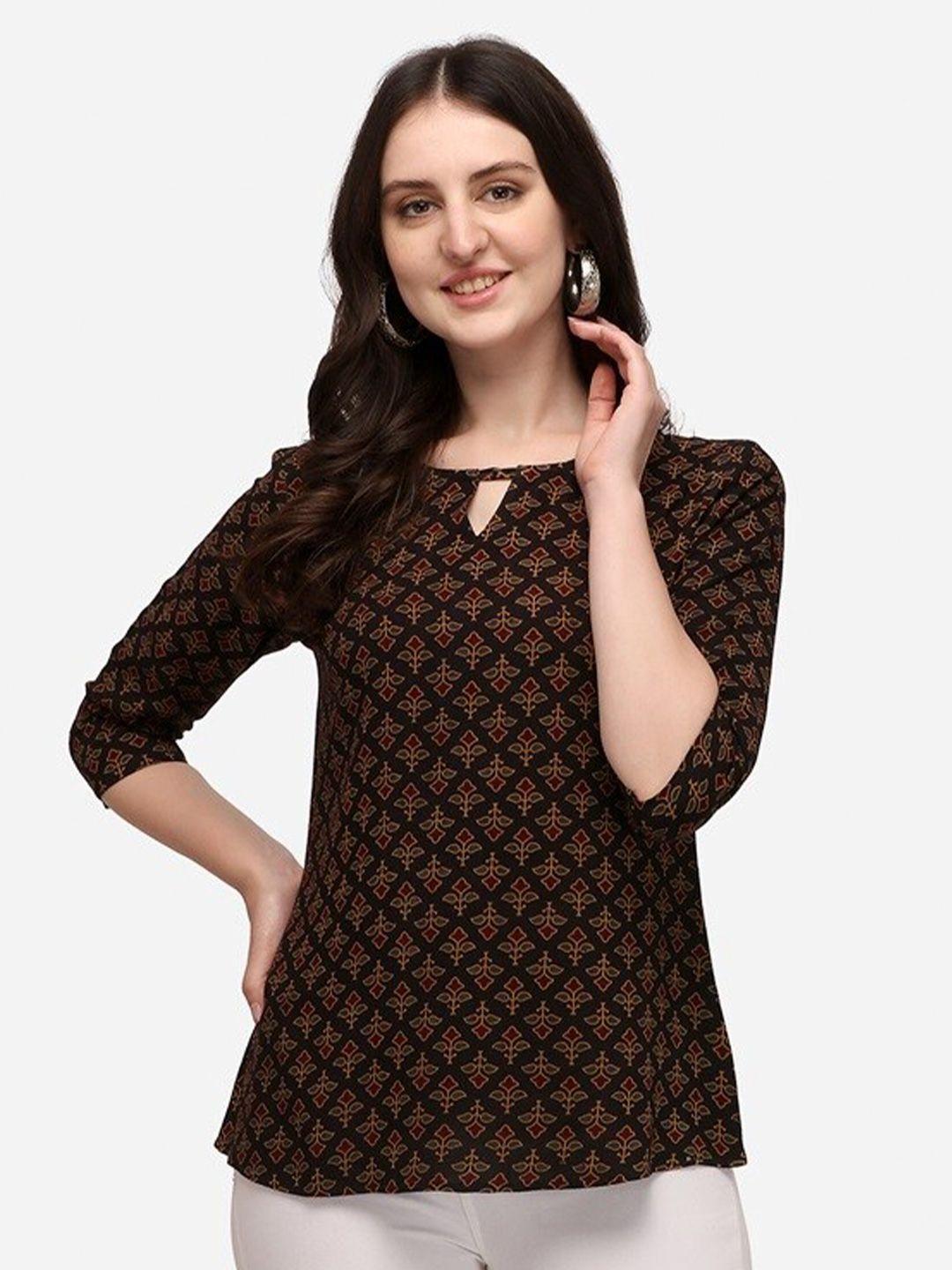 prettify ethnic motifs printed keyhole neck top