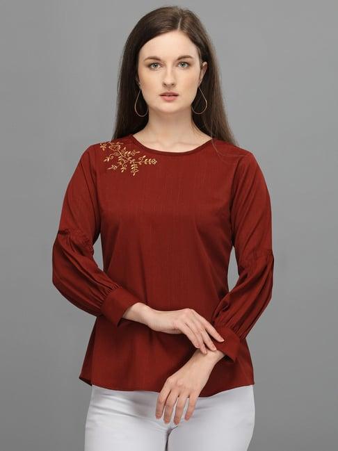 prettify maroon embroidered top