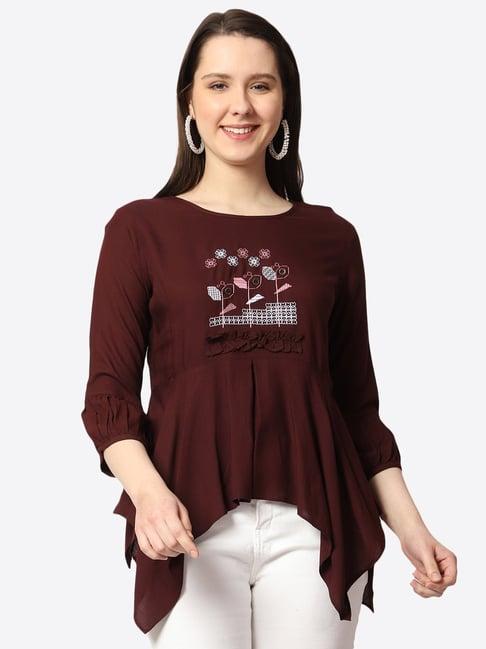 prettify maroon embroidered top