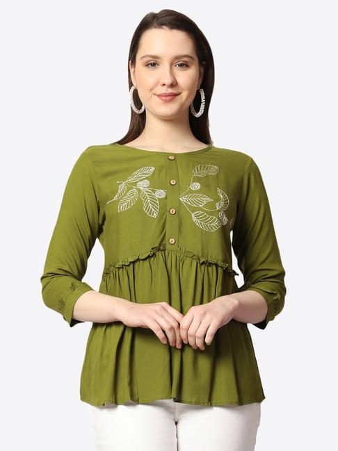 prettify olive embroidered top