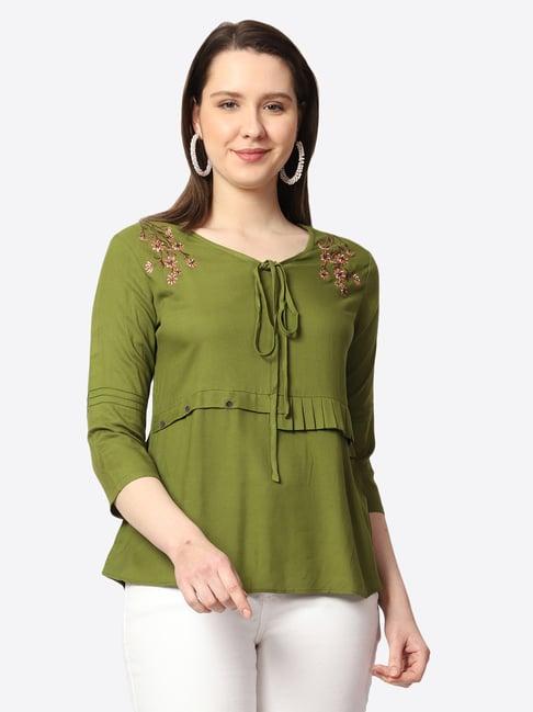 prettify olive embroidered top